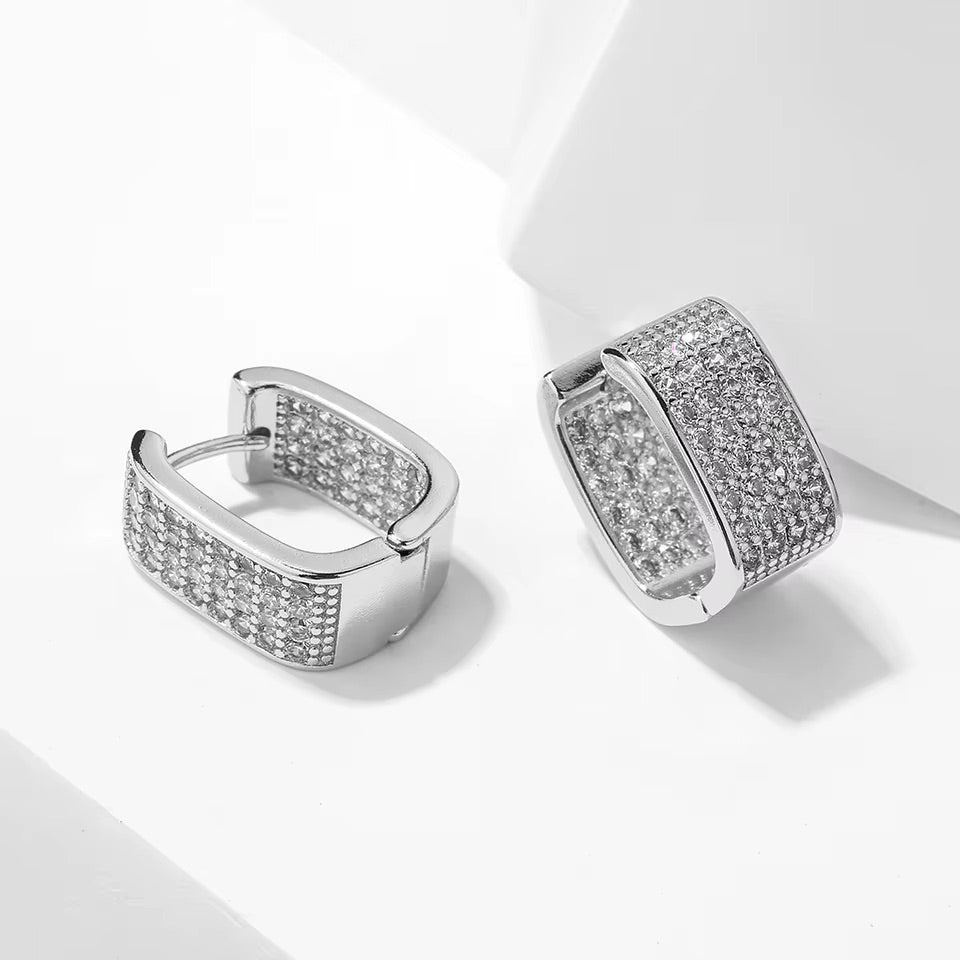 Aretes Arracadas Rectas con Micropavé Plata