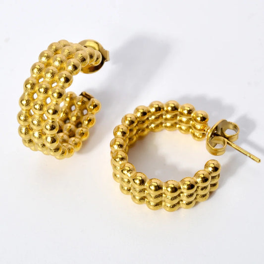 Aretes Arracadas 3 Hileras Bolitas Gold