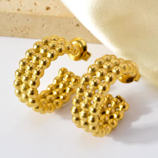 Aretes Arracadas 3 Hileras Bolitas Gold