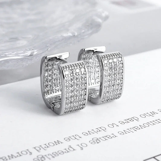 Aretes Arracadas Rectas con Micropavé Plata